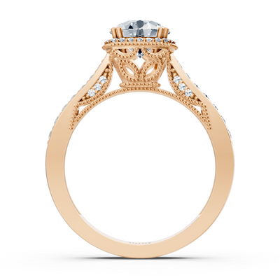 Rose gold ring with halo and brilliant lab diamonds