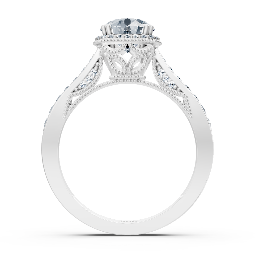 Elegant white gold ring with halo and sparkling lab diamonds