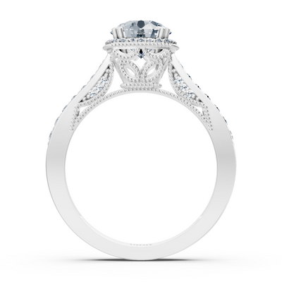 Elegant white gold ring with halo and sparkling lab diamonds