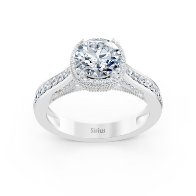 Elegant white gold ring with halo and sparkling lab diamonds