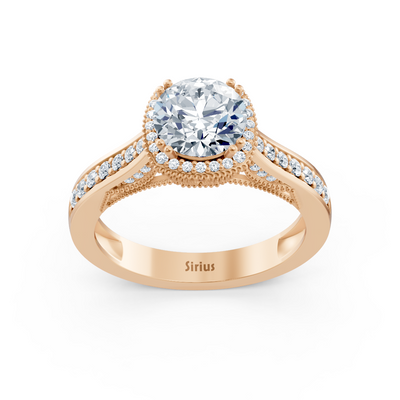 Rose gold ring with halo and brilliant lab diamonds