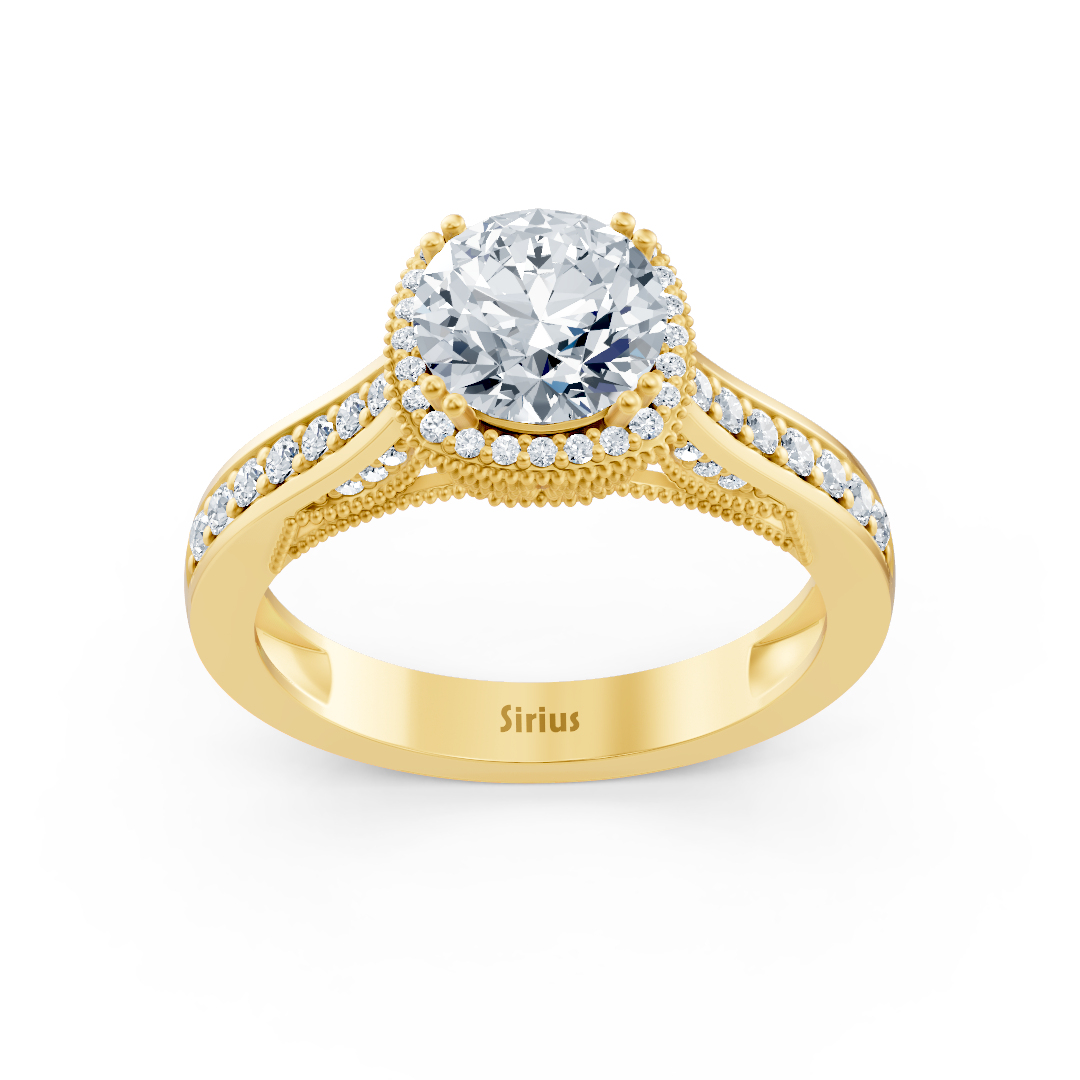 Gelbgold-Halo-Ring mit Weißtopas und Labor-Diamanten - hochwertiger Schmuck von Rosy Lab Diamonds