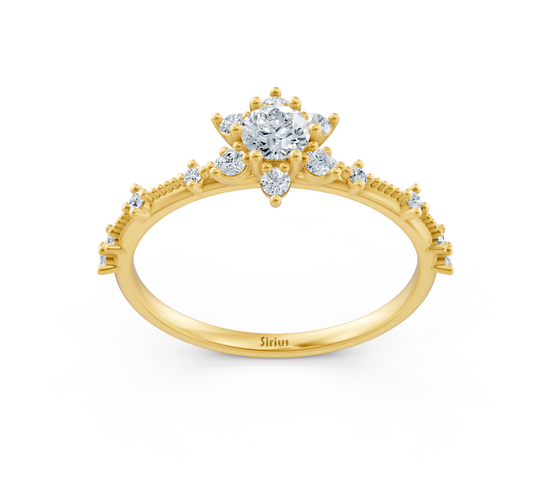 Neşeli çiçekli pırlanta yüzük, 14 ayar Sarı Altın - 0,37 karat - Rosy Lab Diamonds’tan yüksek kaliteli Mücevher