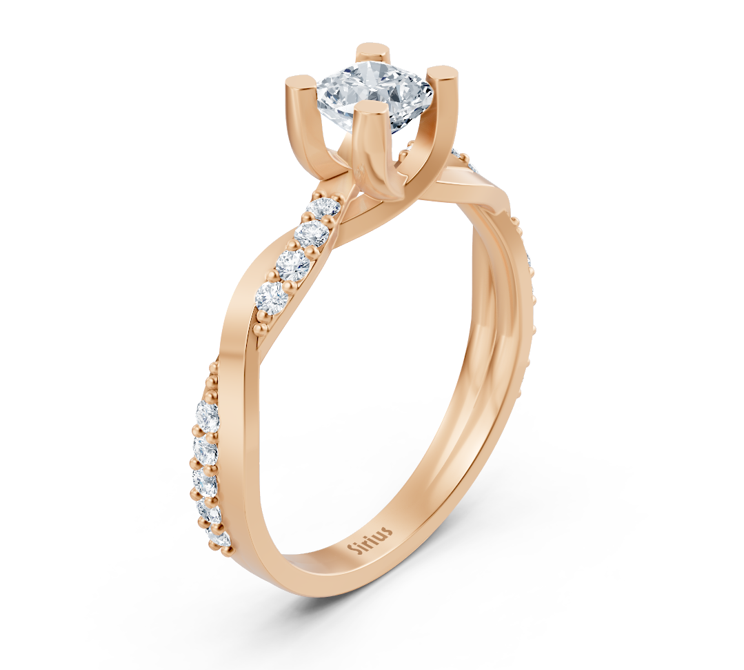 Bague en diamant taille coussin au design torsadé en Or Rose 14 K - 0,66 carat - Bijoux haut de gamme de Rosy Lab Diamonds