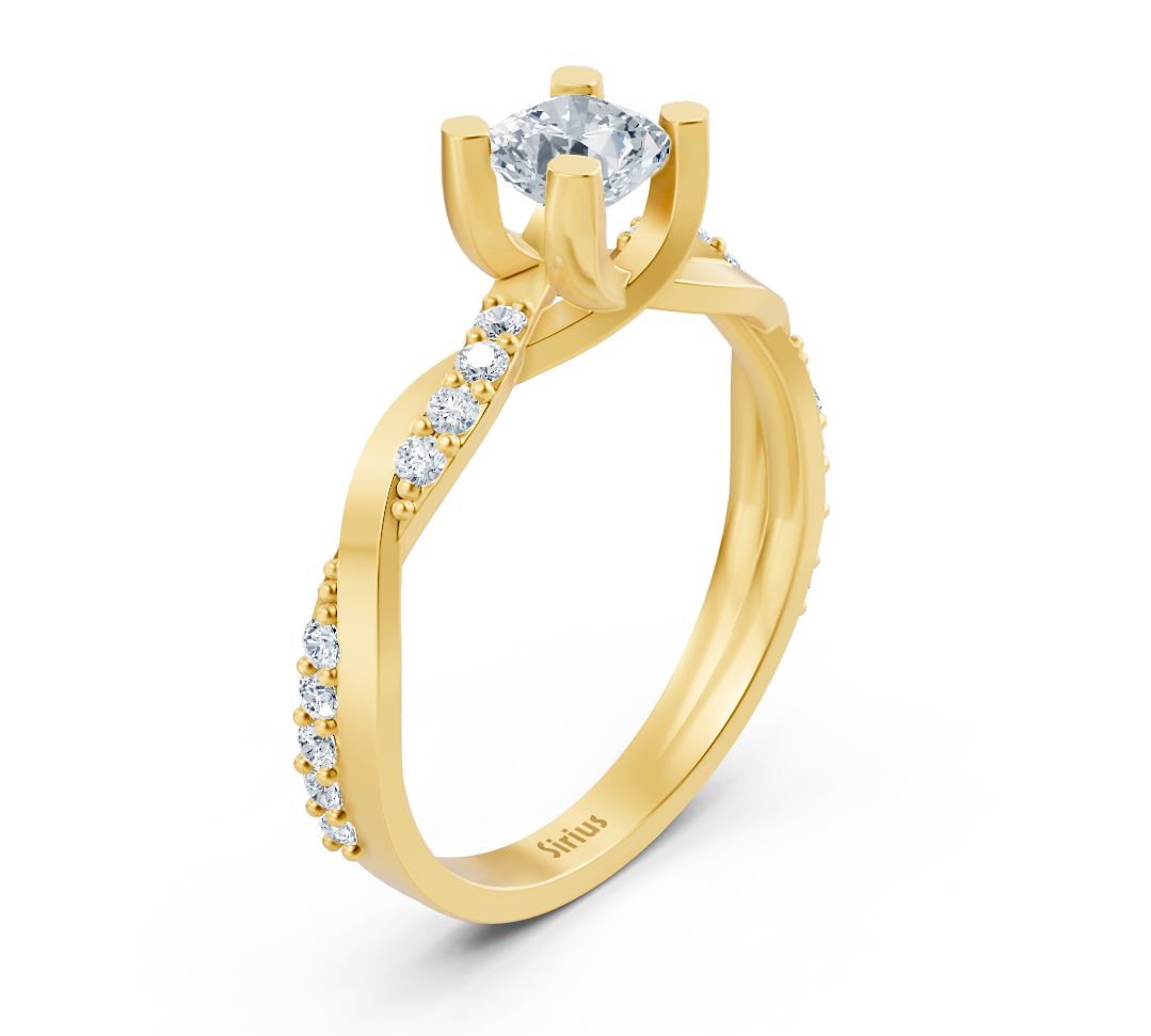 Bague en diamants coussin au design torsadé en Or Jaune 14 carats - 0,66 carat - Bijoux haut de gamme de Rosy Lab Diamonds