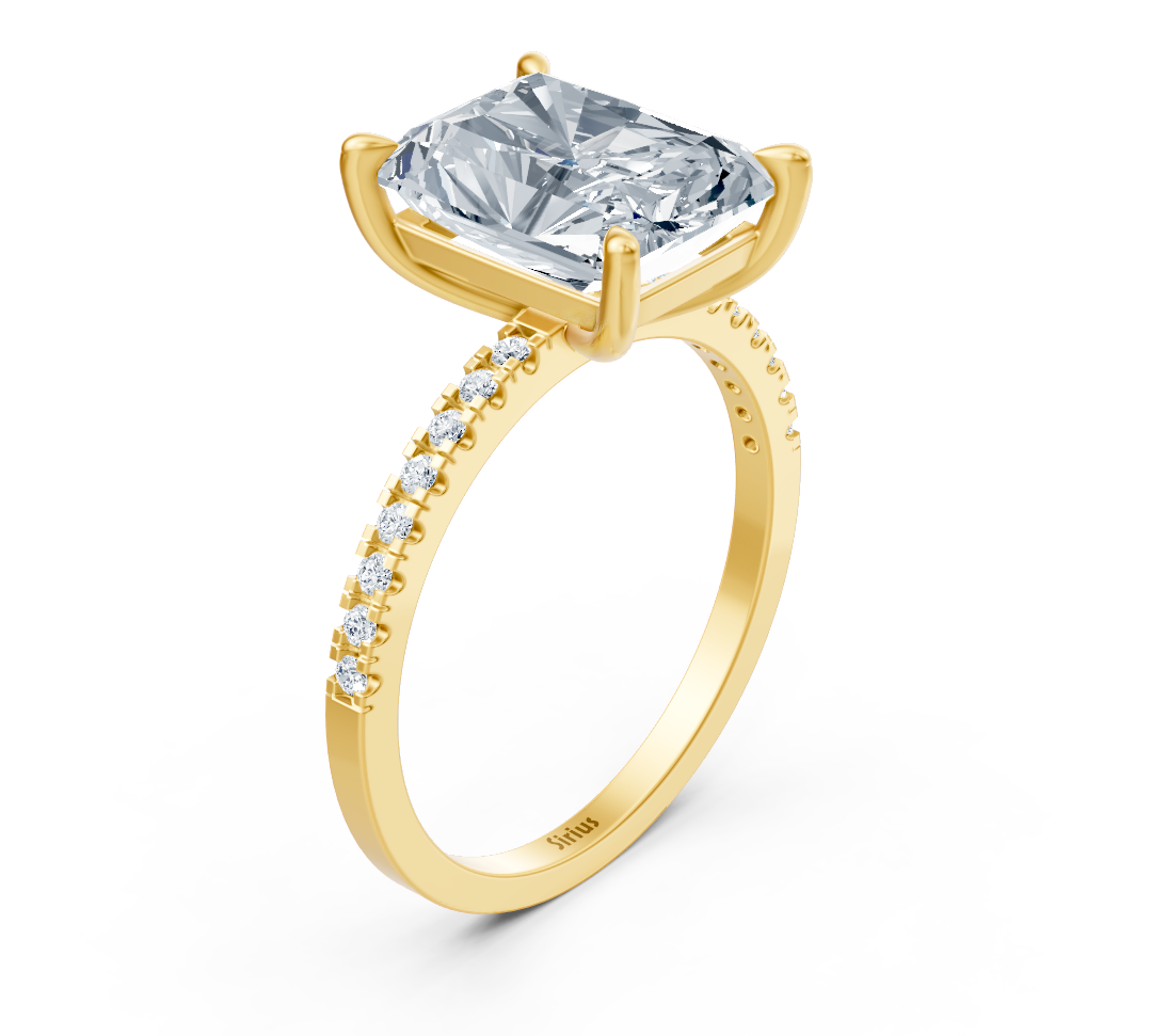14K Sarı Altın içinde Radiant kesim Pırlanta bulunan göz alıcı Nişan Yüzüğü – 4,18 ct – Rosy Lab Diamonds’tan yüksek kaliteli Mücevher
