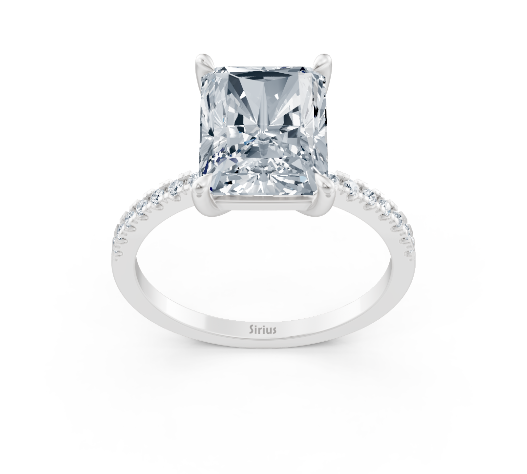 Bague exclusive en Diamant taille radiant en Or Blanc 14 K – 4,18 carats – Bijoux haut de gamme de Rosy Lab Diamonds