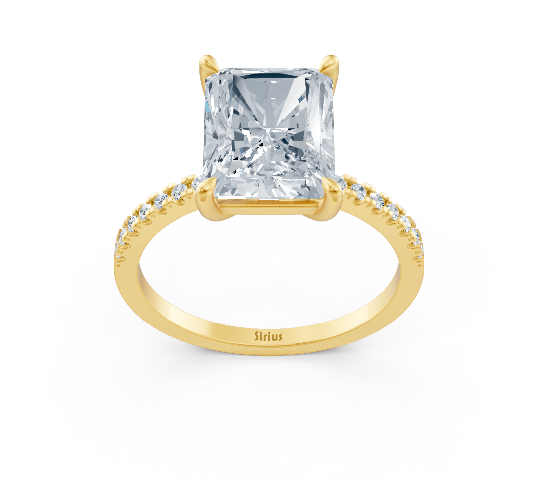 14K Sarı Altın içinde Radiant kesim Pırlanta bulunan göz alıcı Nişan Yüzüğü – 4,18 ct – Rosy Lab Diamonds’tan yüksek kaliteli Mücevher