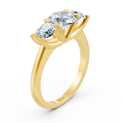 Dreistein-Ring aus Gelbgold mit Labor-Diamanten