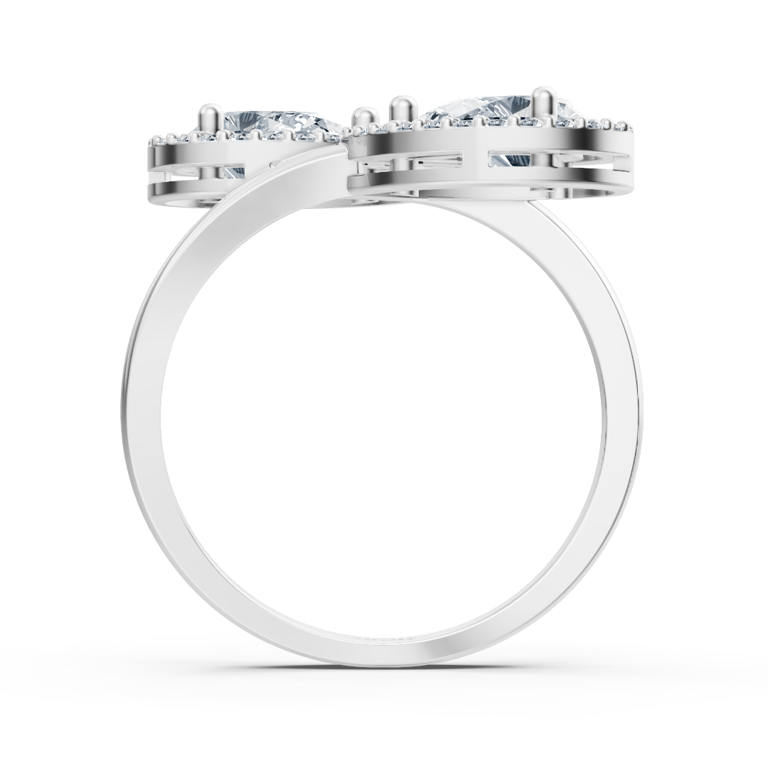 Open double ring with lab-grown diamonds in pear and Round Brilliant Cut in White Gold - 77R0252 - high-quality Jewelry by Rosy Lab Diamonds
