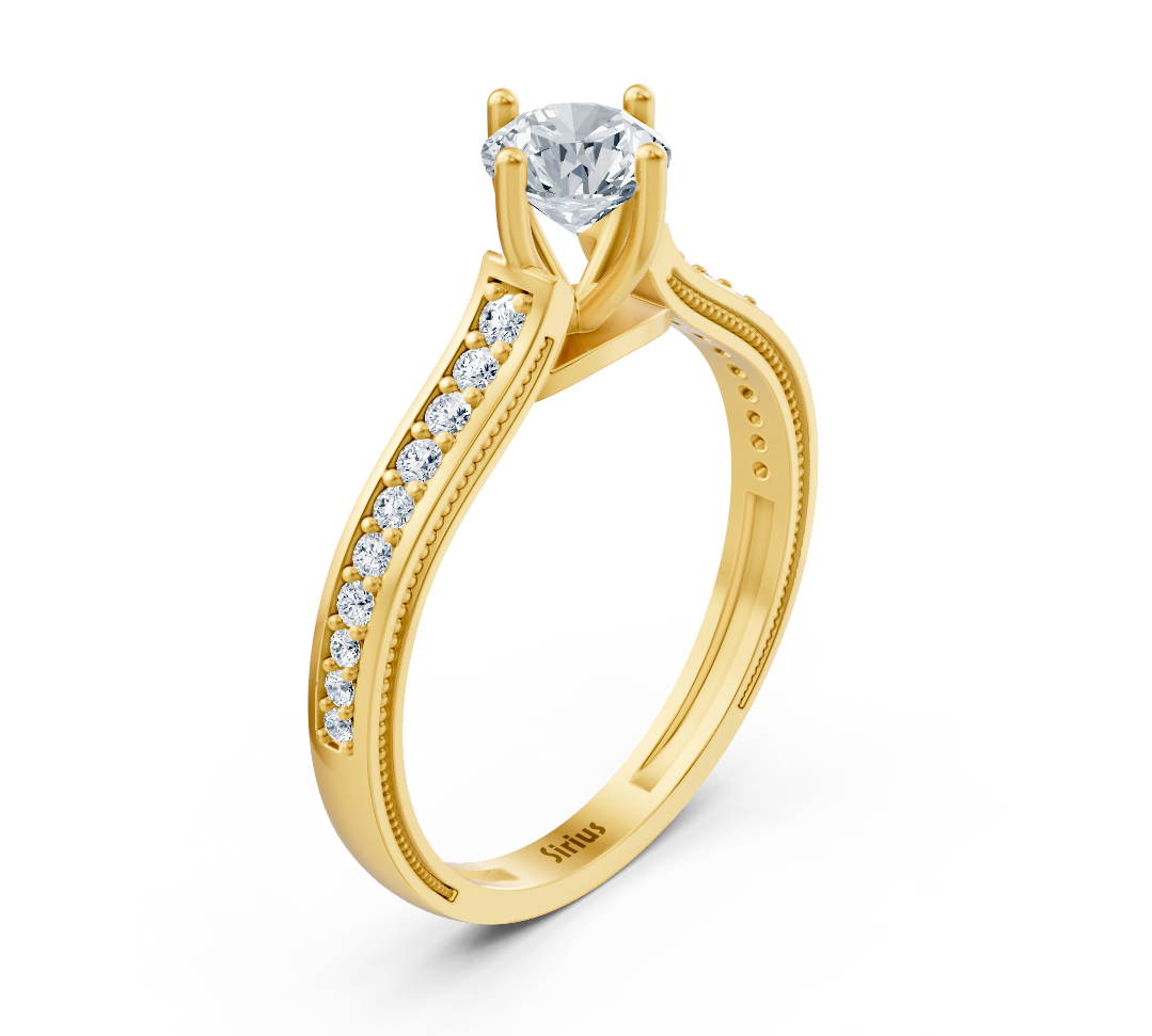 Bague solitaire élégante avec diamants cultivés en laboratoire en or jaune 14 carats