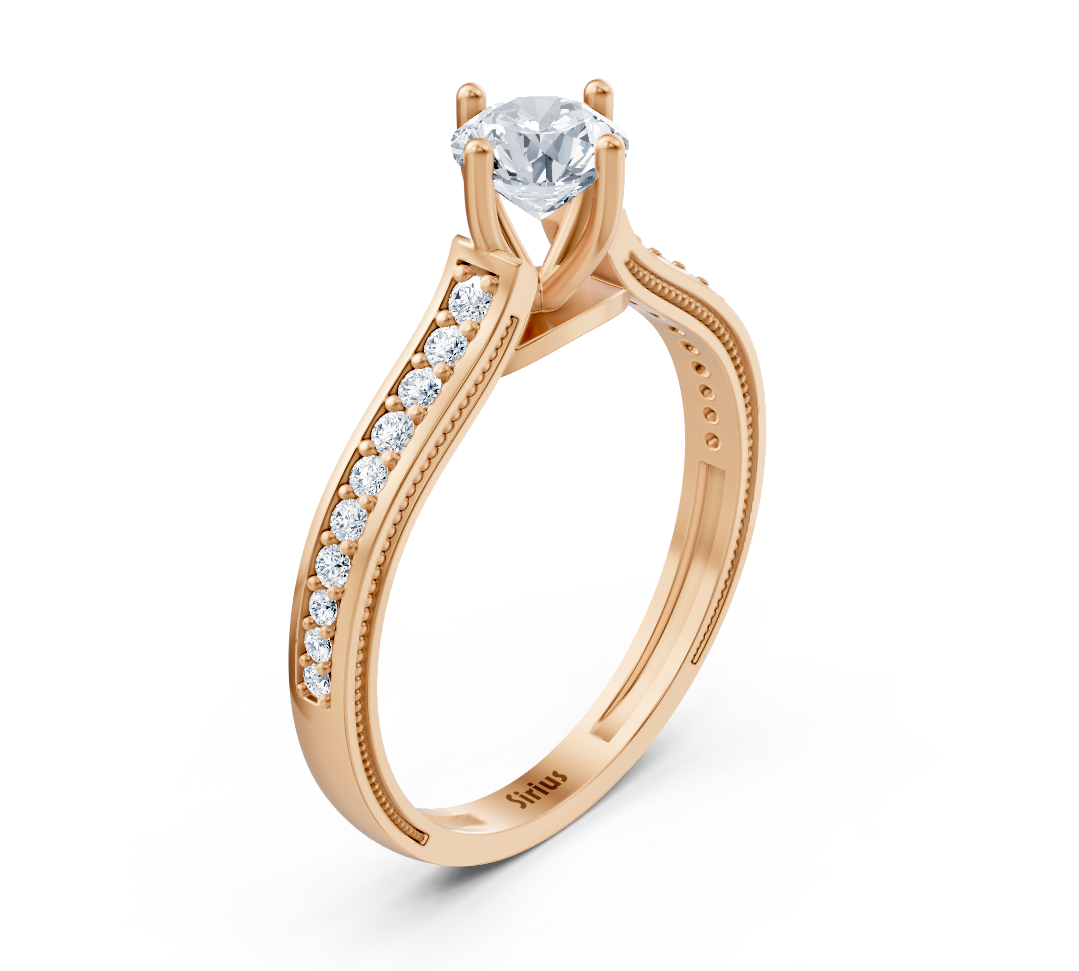 Bague solitaire élégante avec diamants cultivés en laboratoire en or rose 14K