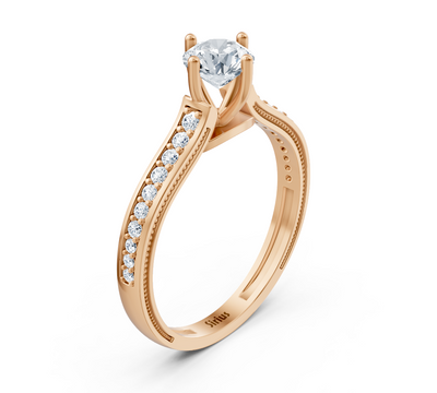Bague solitaire élégante avec diamants cultivés en laboratoire en or rose 14K