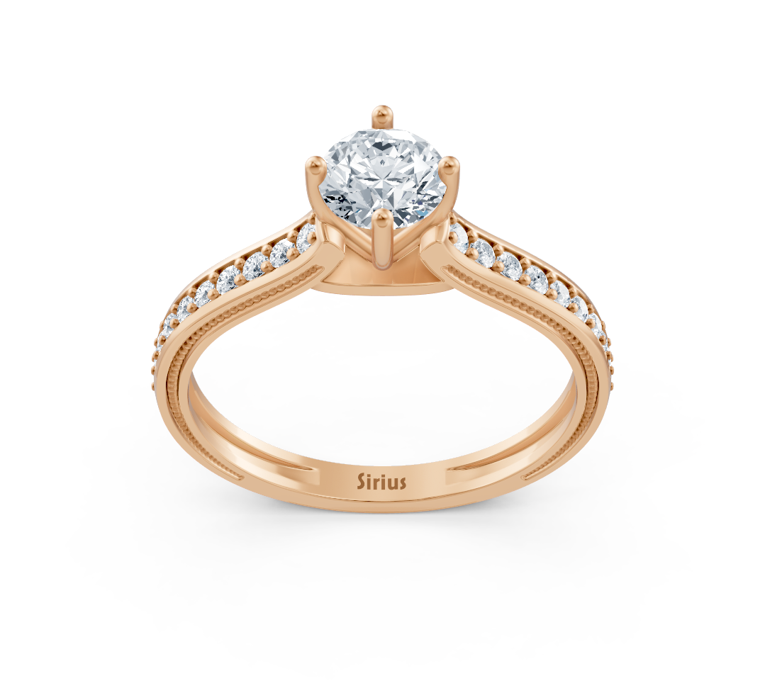Bague solitaire élégante avec diamants cultivés en laboratoire en or rose 14K