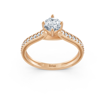 Bague solitaire élégante avec diamants cultivés en laboratoire en or rose 14K