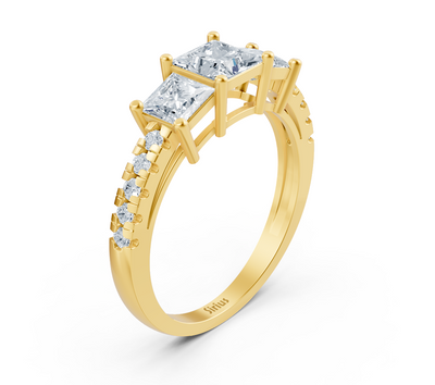 Prenses ve yuvarlak laboratuvarda yetiştirilmiş elmaslı şık sarı altın yüzük – 0,63 ct