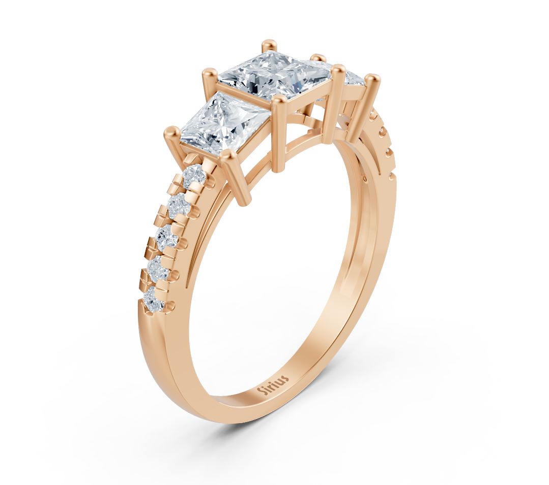 Elegant Rose Gold ring with princess-cut and round lab-grown Diamond - 0.63 ct - high-quality Jewelry from Rosy Lab Diamonds