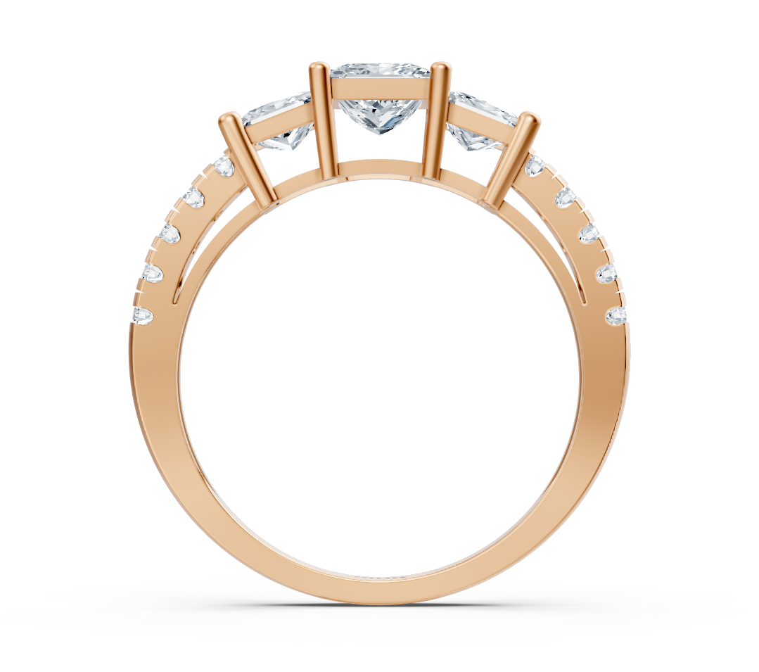 Elegant Rose Gold ring with princess-cut and round lab-grown Diamond - 0.63 ct - high-quality Jewelry from Rosy Lab Diamonds