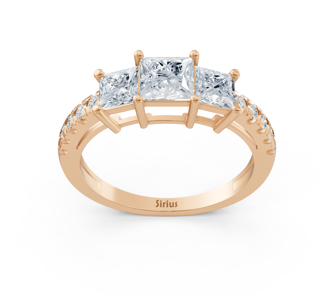 Elegant Rose Gold ring with princess-cut and round lab-grown Diamond - 0.63 ct - high-quality Jewelry from Rosy Lab Diamonds