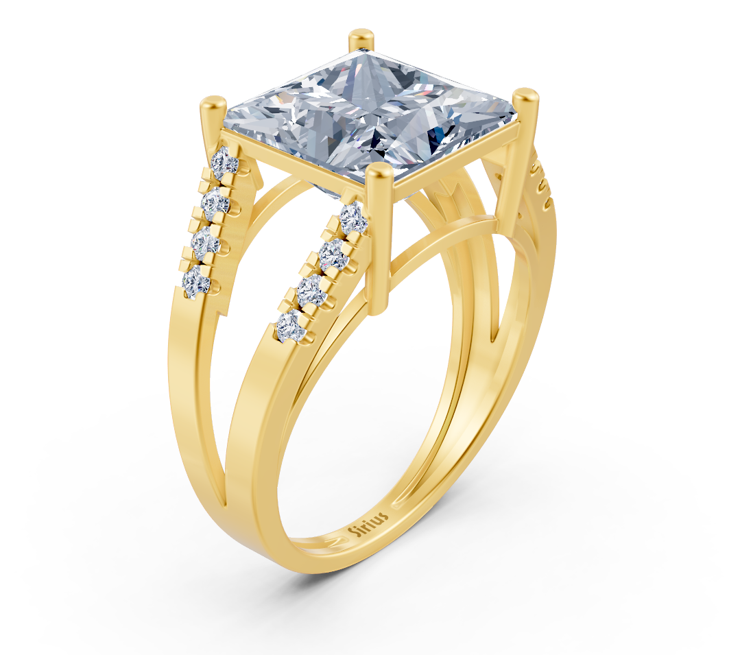 Eleganter Gelbgold-Solitärring mit Prinzessschliff und Akzentdiamanten - hochwertiger Schmuck von Rosy Lab Diamonds