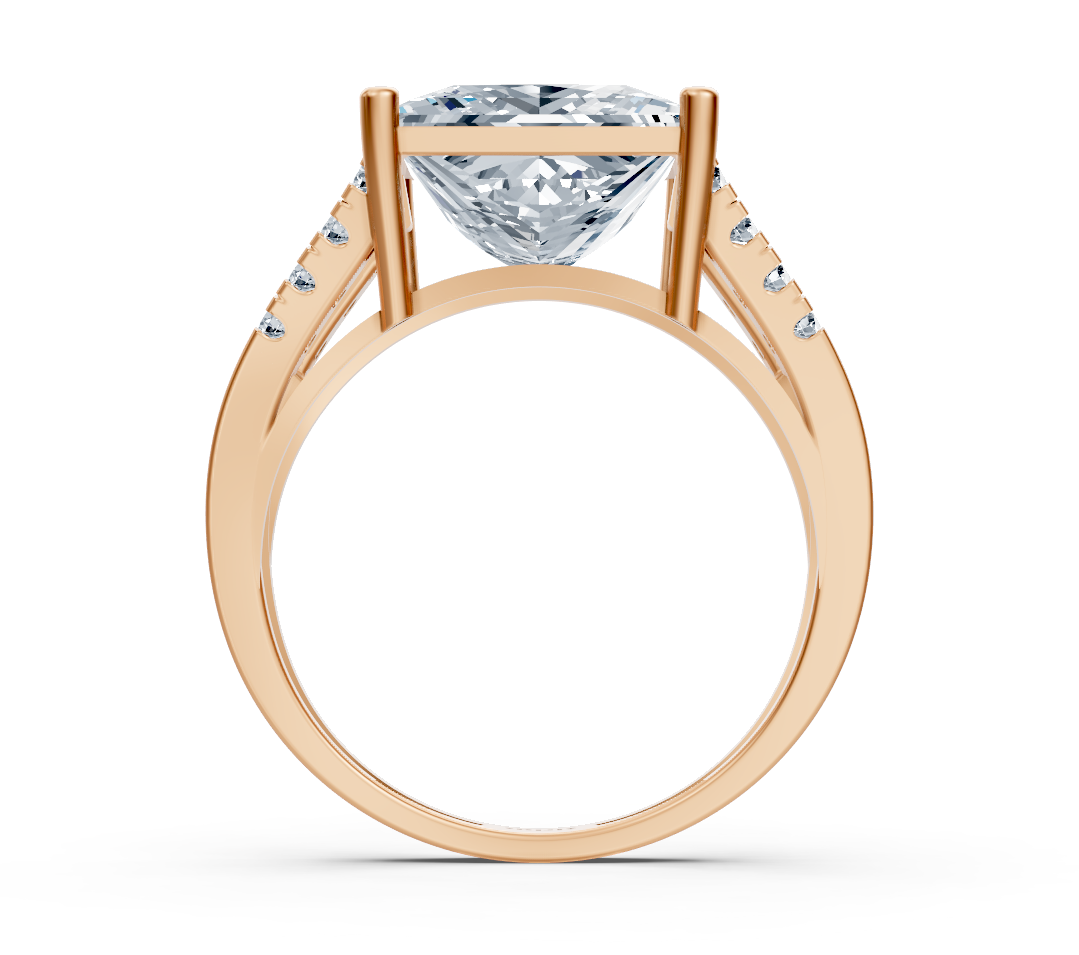 Modern rose gold solitaire ring with princess cut and accent diamonds