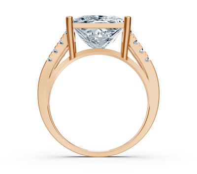 Modern rose gold solitaire ring with princess cut and accent diamonds