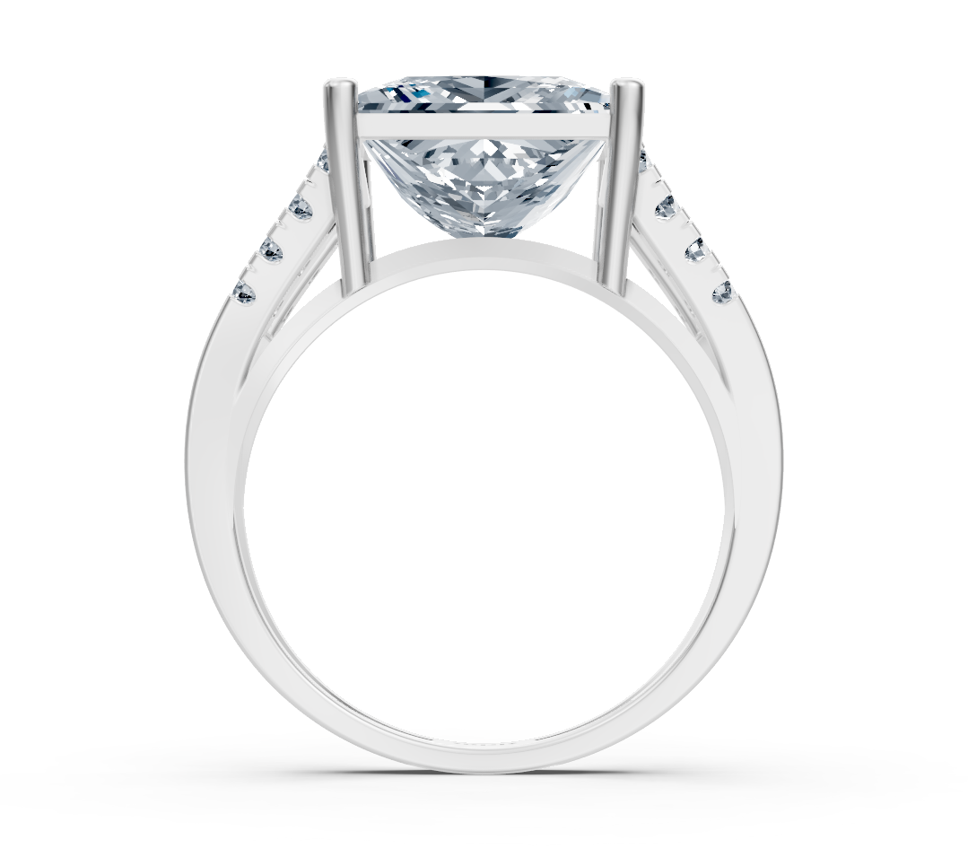 Architecture-inspired solitaire ring with princess cut and accent diamonds