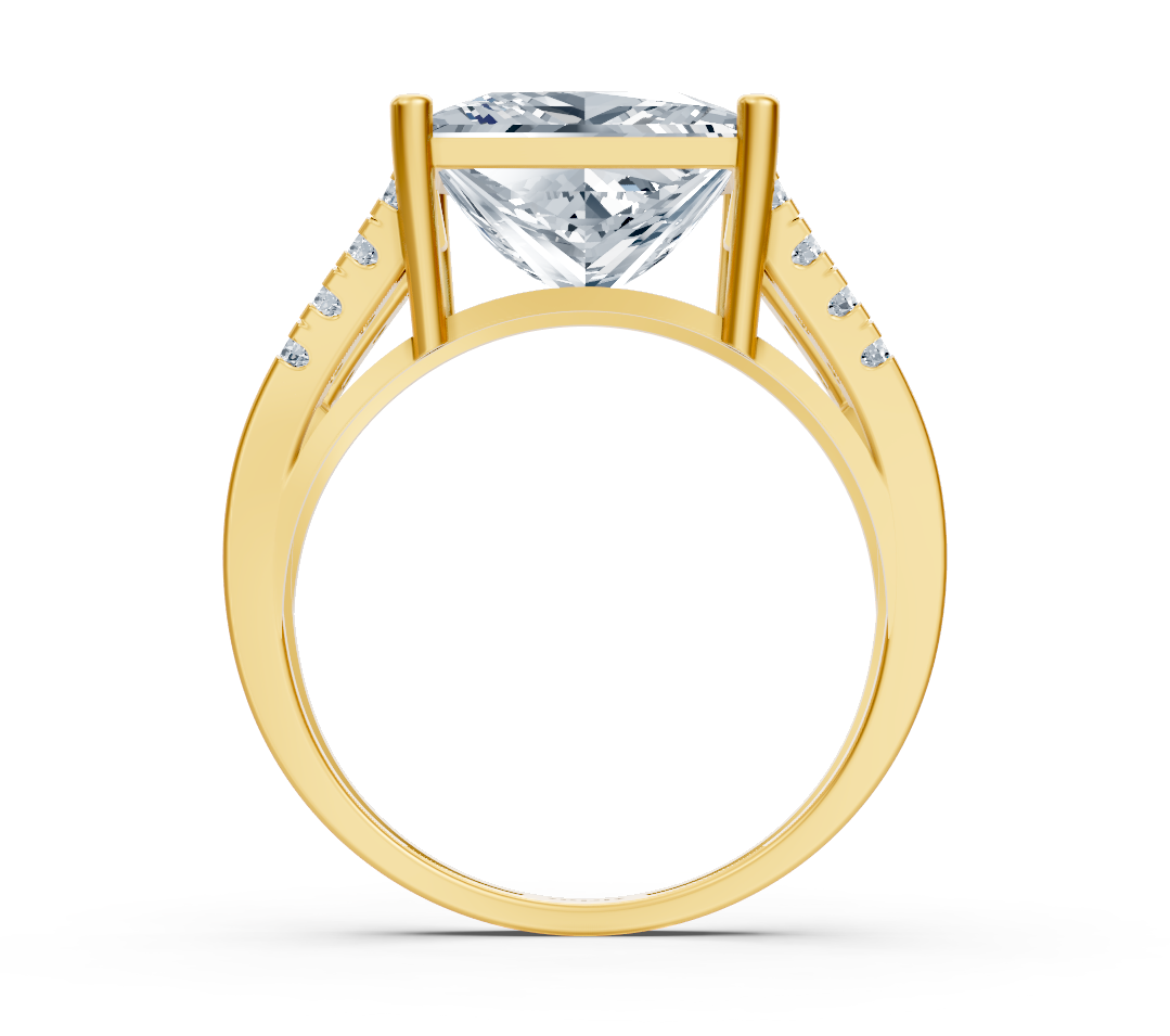 Eleganter Gelbgold-Solitärring mit Prinzessschliff und Akzentdiamanten - hochwertiger Schmuck von Rosy Lab Diamonds