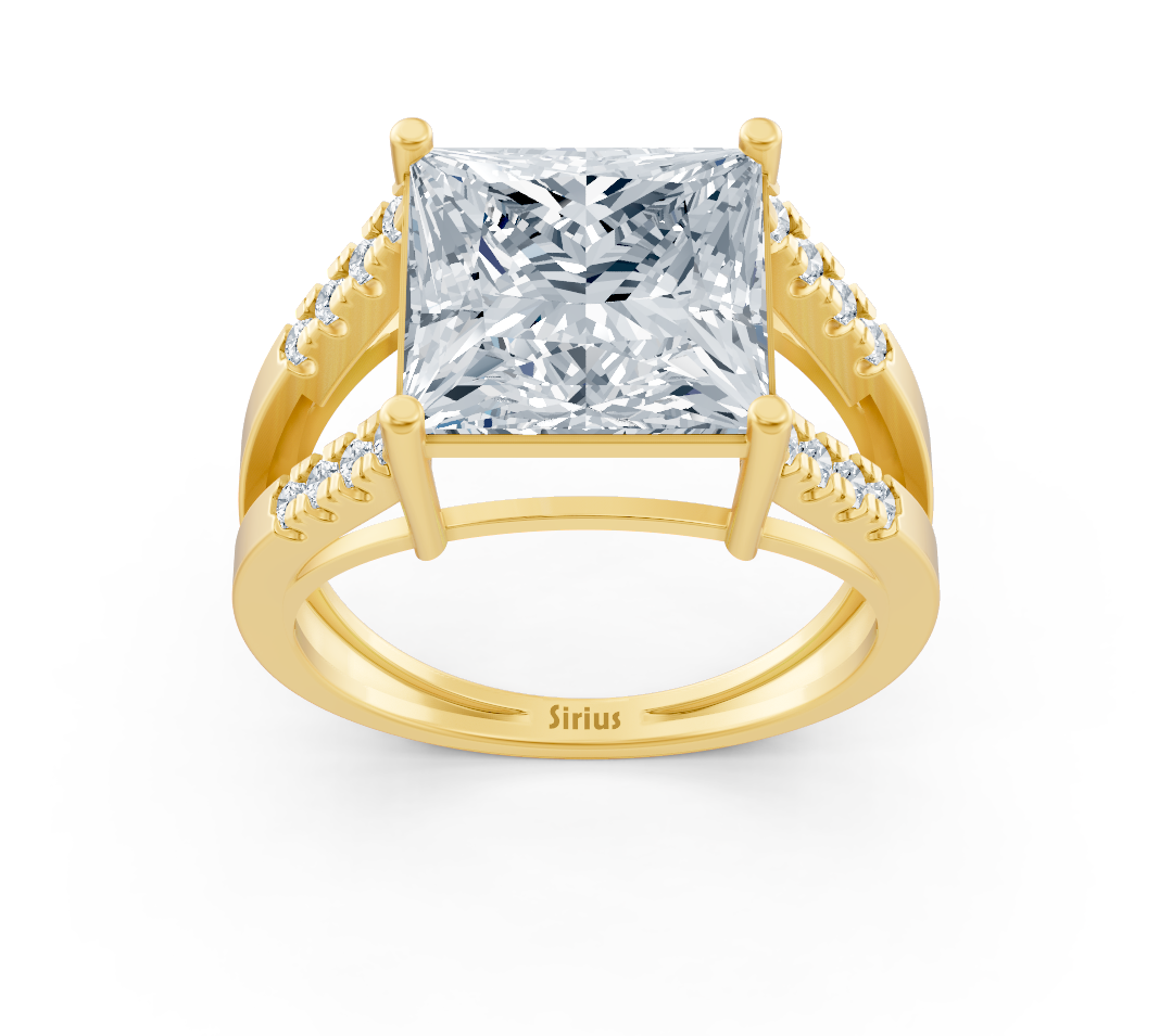 Eleganter Gelbgold-Solitärring mit Prinzessschliff und Akzentdiamanten - hochwertiger Schmuck von Rosy Lab Diamonds