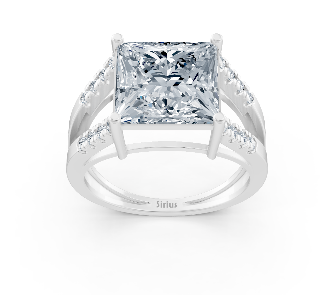 Bague solitaire d’inspiration architecturale avec taille princesse et diamants d’accent, des Bijoux haut de gamme de Rosy Lab Diamonds