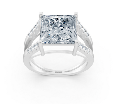 Architecture-inspired solitaire ring with princess cut and accent diamonds