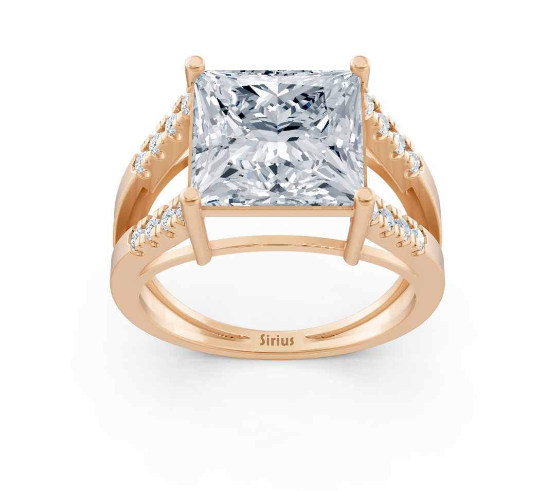 Modern rose gold solitaire ring with princess cut and accent diamonds