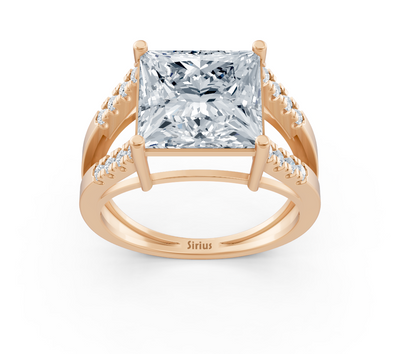 Modern rose gold solitaire ring with princess cut and accent diamonds