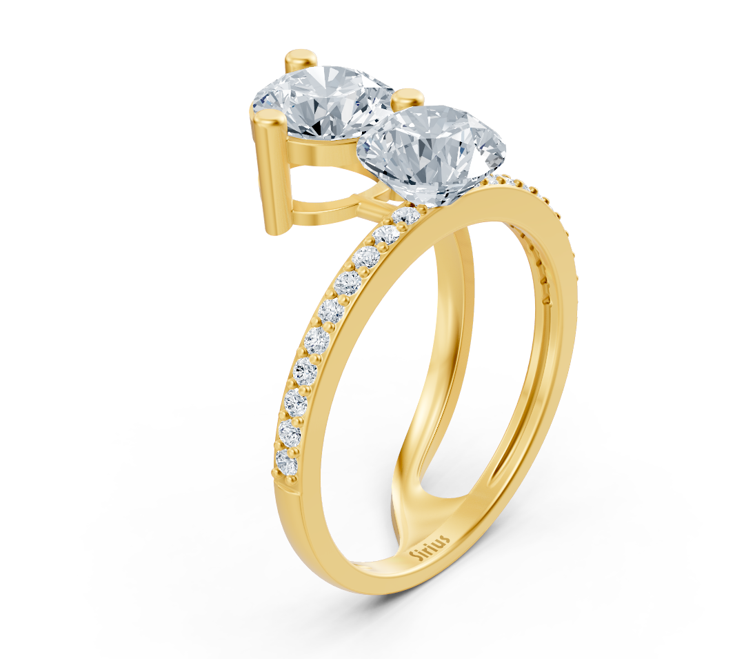 Modern "Toi et Moi" ring made of yellow gold with lab diamonds