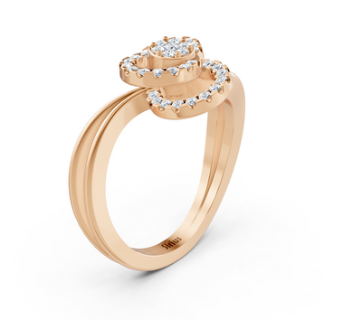 Rose gold ring with double bow shape and lab diamonds