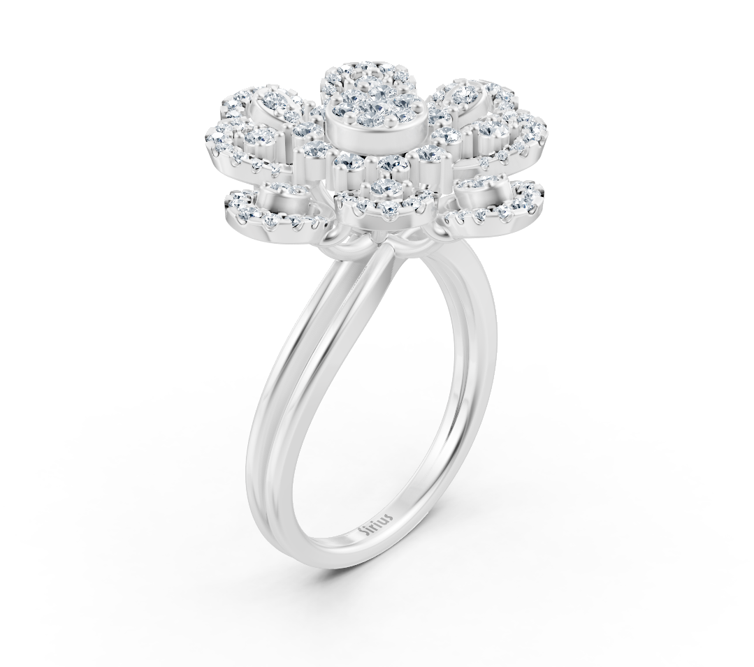 Weißgoldring in blumenform mit runden labordiamanten