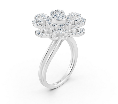 Weißgoldring in blumenform mit runden labordiamanten