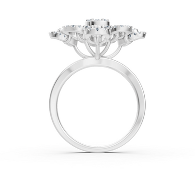 Weißgoldring in blumenform mit runden labordiamanten