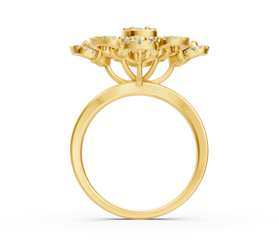 Yellow gold ring in flower shape with round lab diamonds