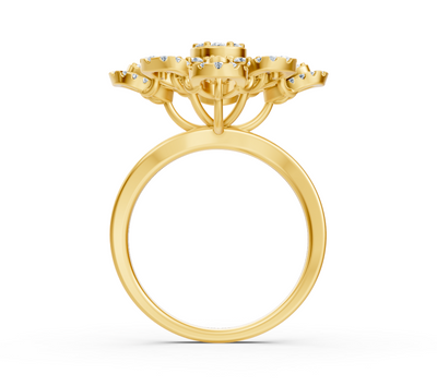 Yellow gold ring in flower shape with round lab diamonds