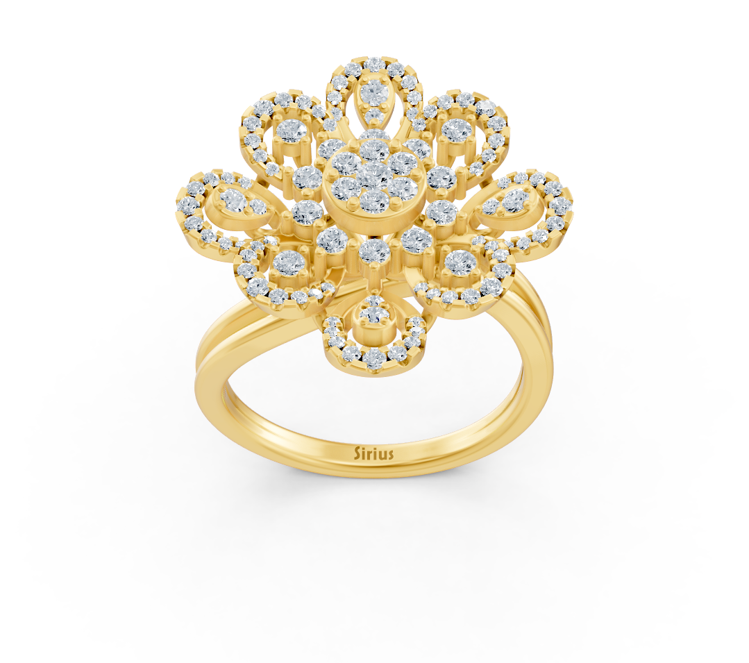 Yellow gold ring in flower shape with round lab diamonds