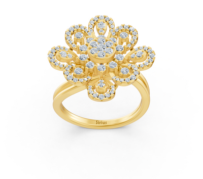 Yellow gold ring in flower shape with round lab diamonds