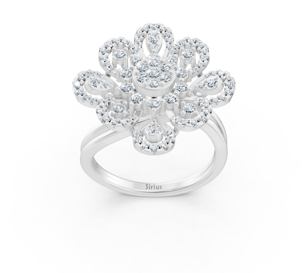 Weißgoldring in blumenform mit runden labordiamanten