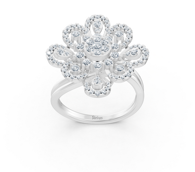 Weißgoldring in blumenform mit runden labordiamanten