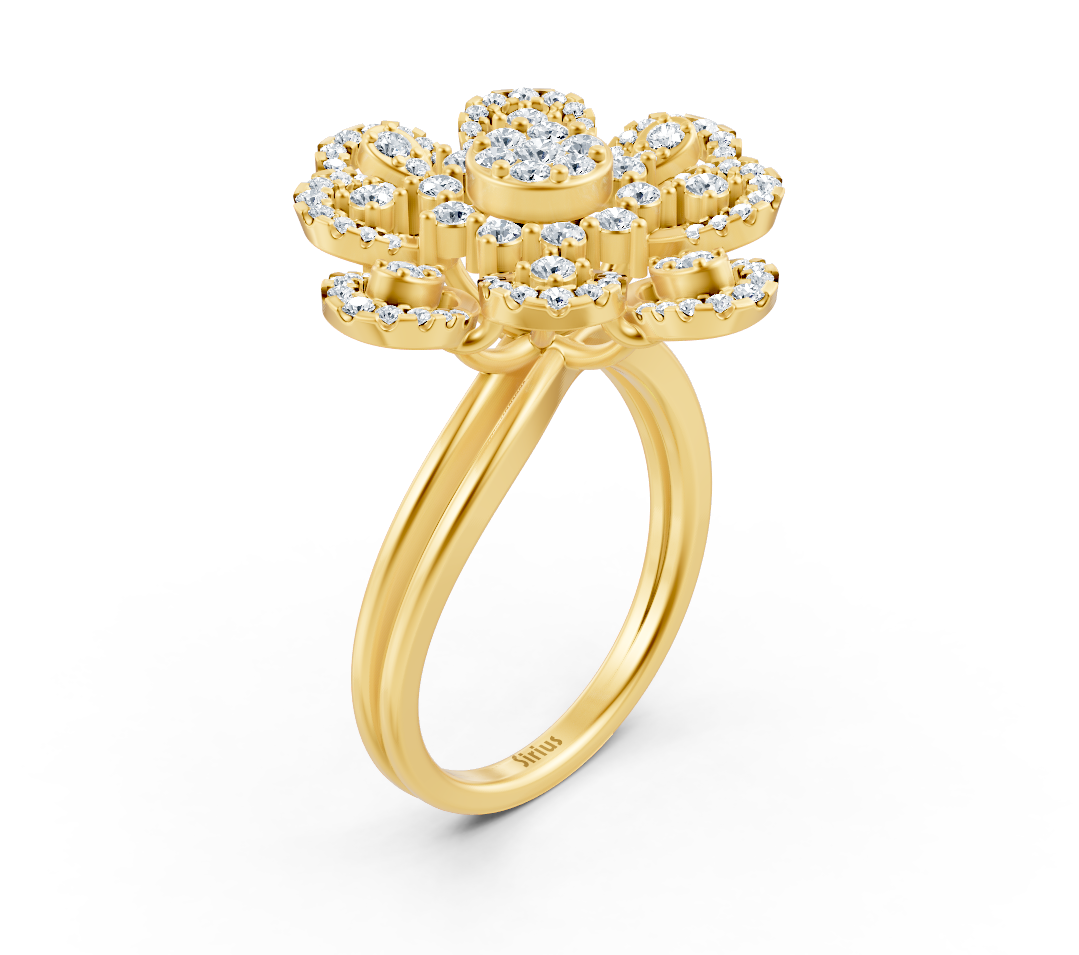 Yellow gold ring in flower shape with round lab diamonds