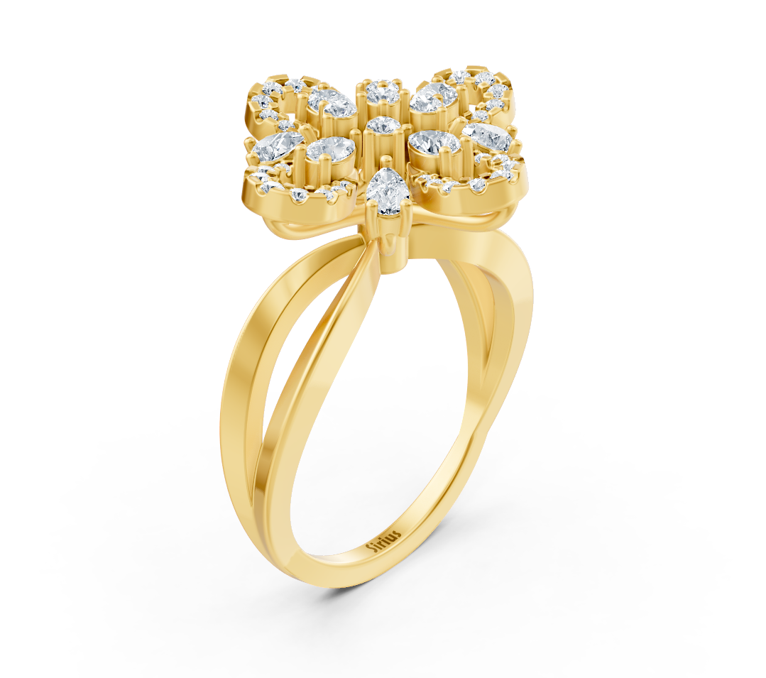 Yellow gold ring with diamonds in bow shape