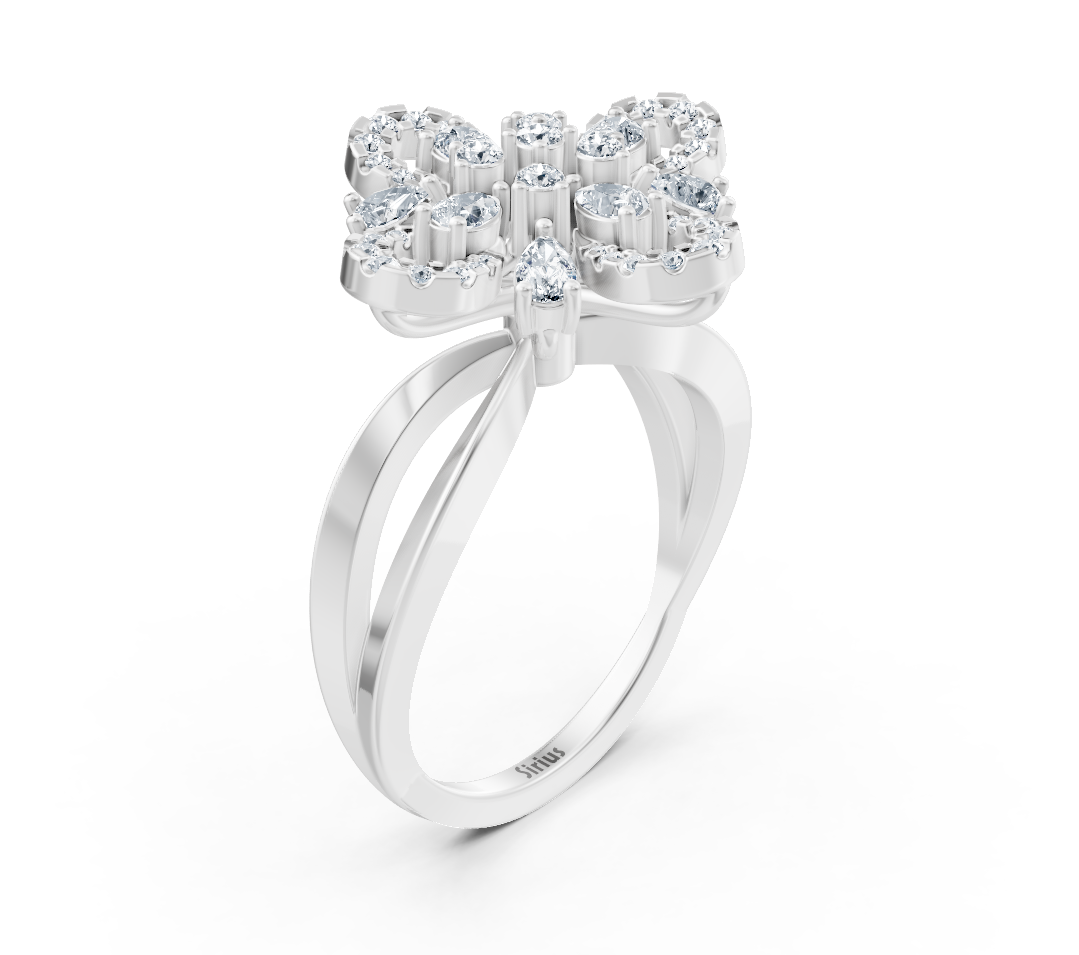Fiyonk şeklinde pırlantalı beyaz altın yüzük - Rosy Lab Diamonds’tan yüksek kaliteli Mücevher