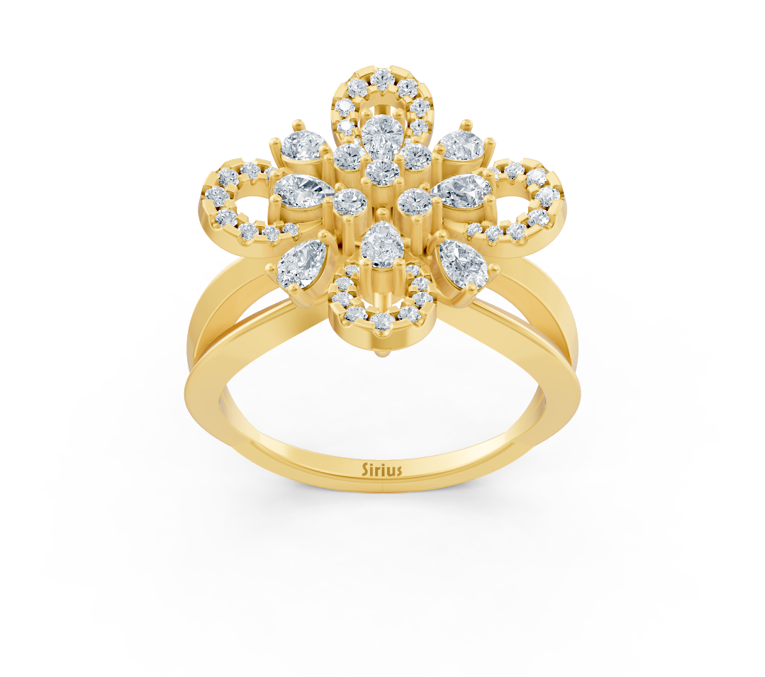 Yellow gold ring with diamonds in bow shape