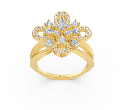 Yellow gold ring with diamonds in bow shape