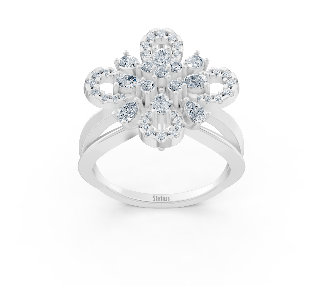 Fiyonk şeklinde pırlantalı beyaz altın yüzük - Rosy Lab Diamonds’tan yüksek kaliteli Mücevher